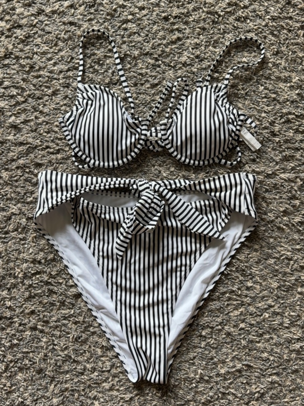 Cupshe Black and White Striped Tie-Front Bikini Set